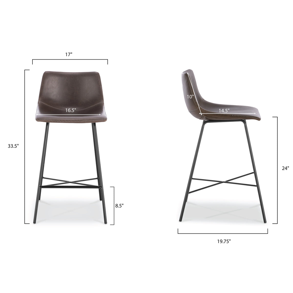 W&F Collection | Paxton 24” Counter Height Stool (Brown, Set of 2)