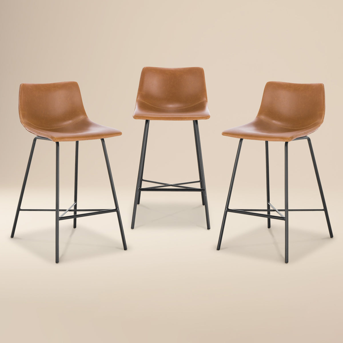 W&F Collection | Paxton 24” Counter Height Stool (Tan, Set of 3)