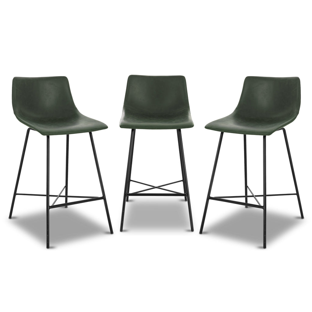 W&F Collection | Paxton 24” Counter Height Stool (Ivy Green, Set of 3)