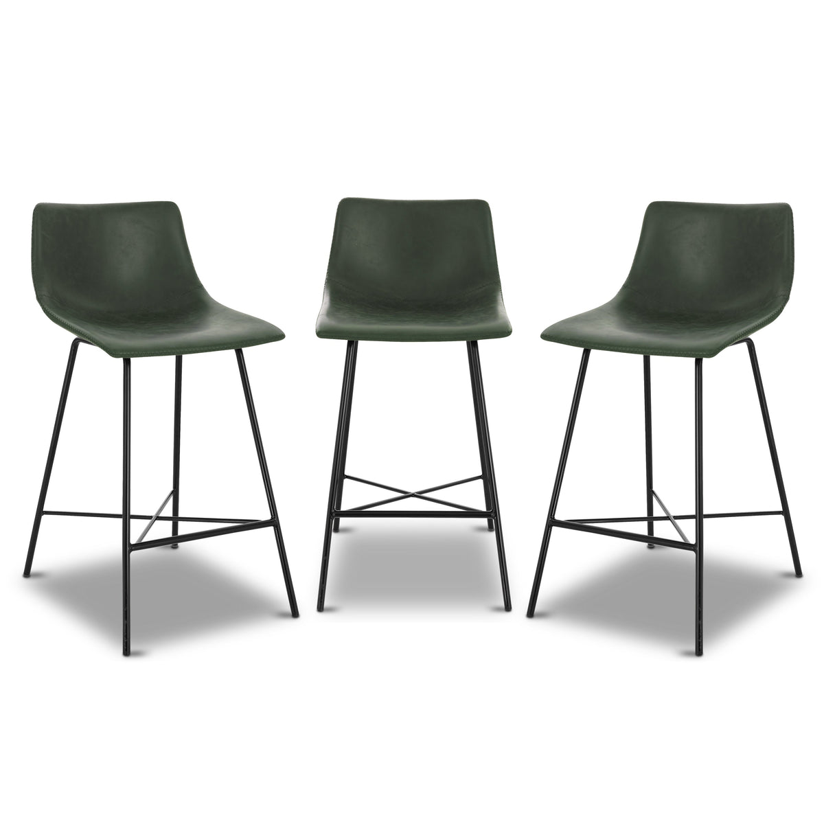 W&F Collection | Paxton 24” Counter Height Stool (Ivy Green, Set of 3)
