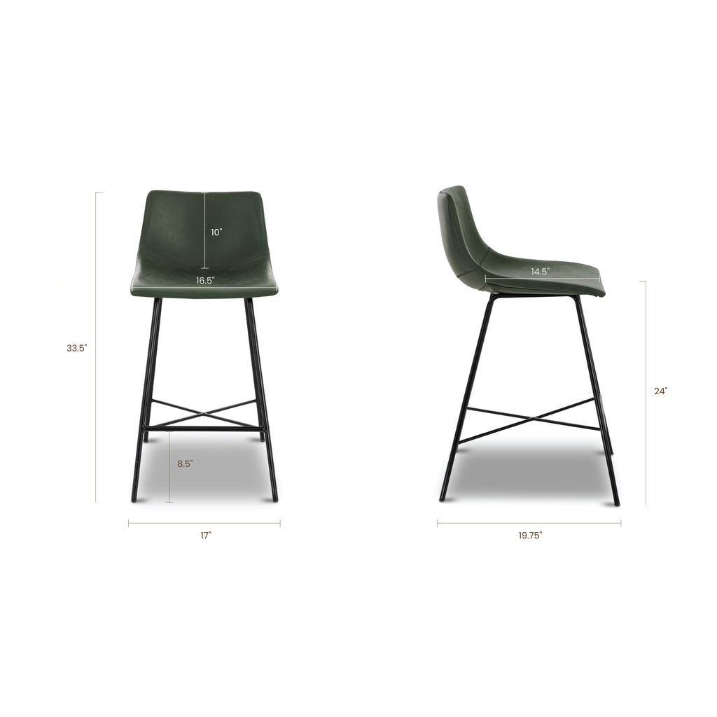 W&F Collection | Paxton 24” Counter Height Stool (Ivy Green, Set of 3)