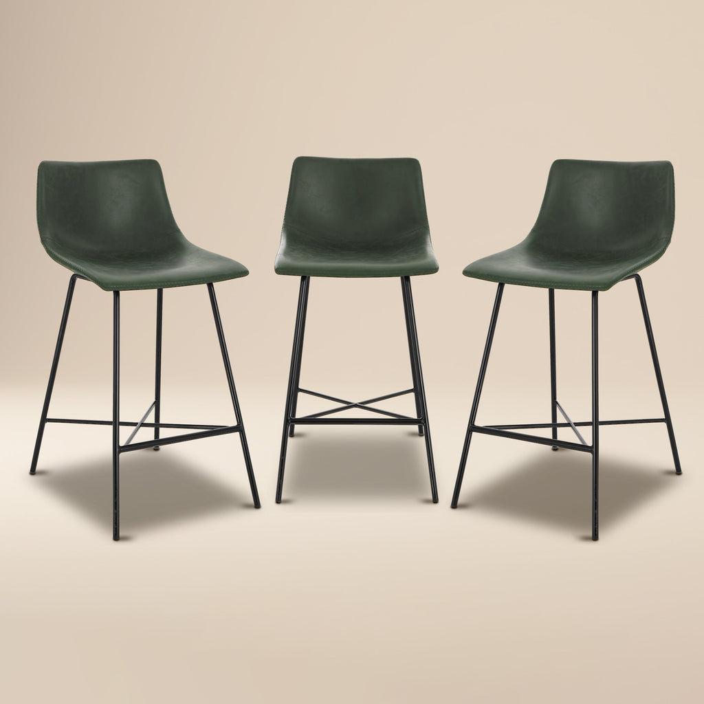 W&F Collection | Paxton 24” Counter Height Stool (Ivy Green, Set of 3)