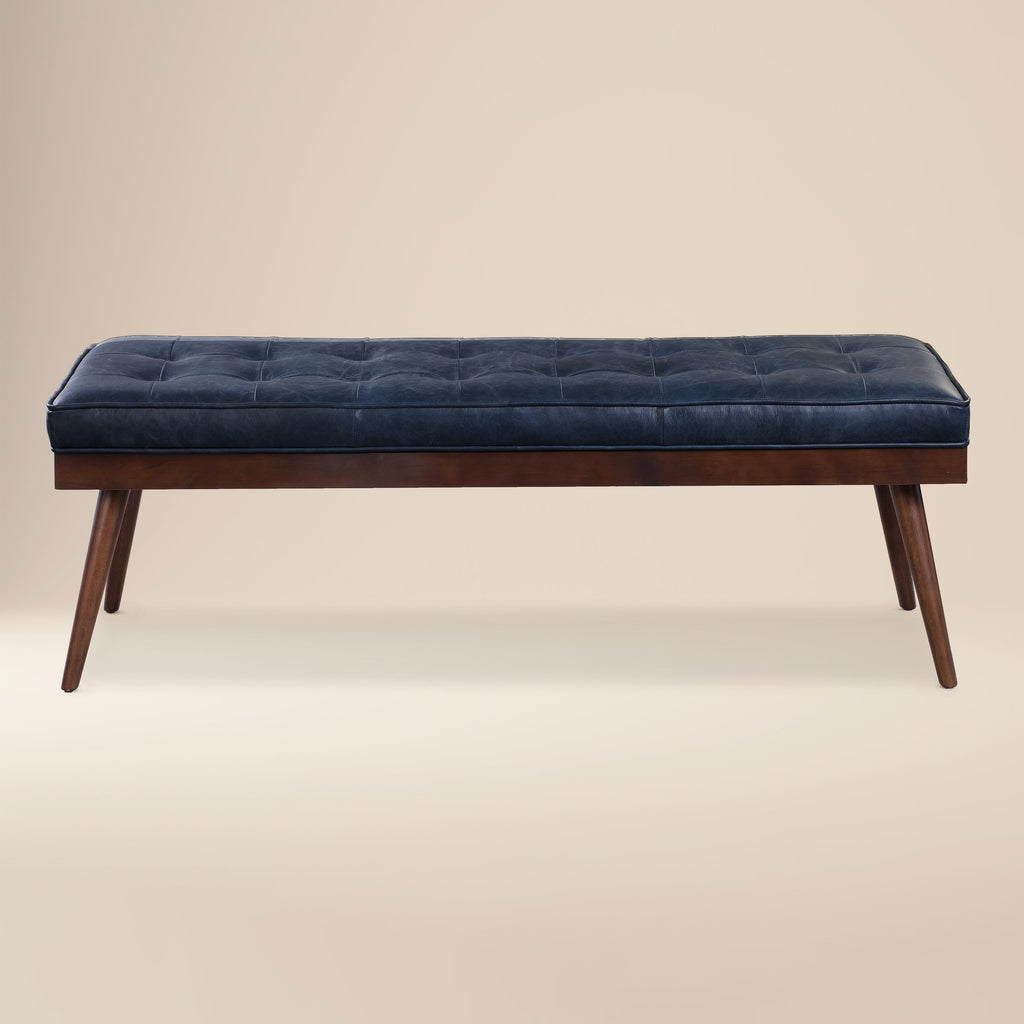 W&F Collection | Luca Leather Bench (Midnight Blue)