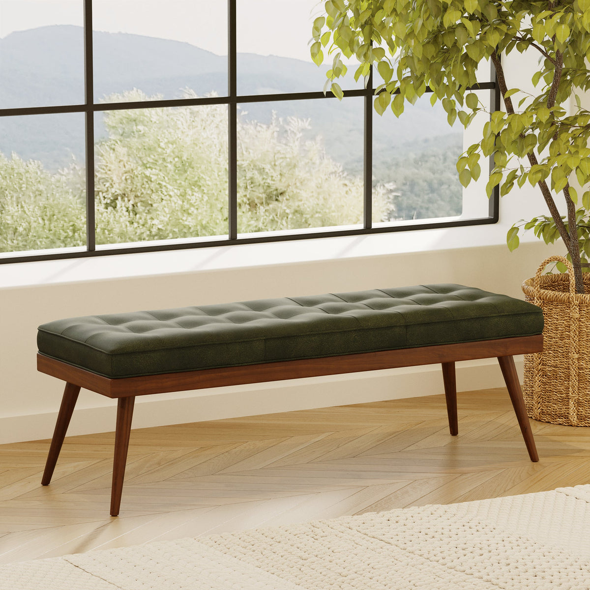 W&F Collection | Luca Leather Bench (Olivine Green)