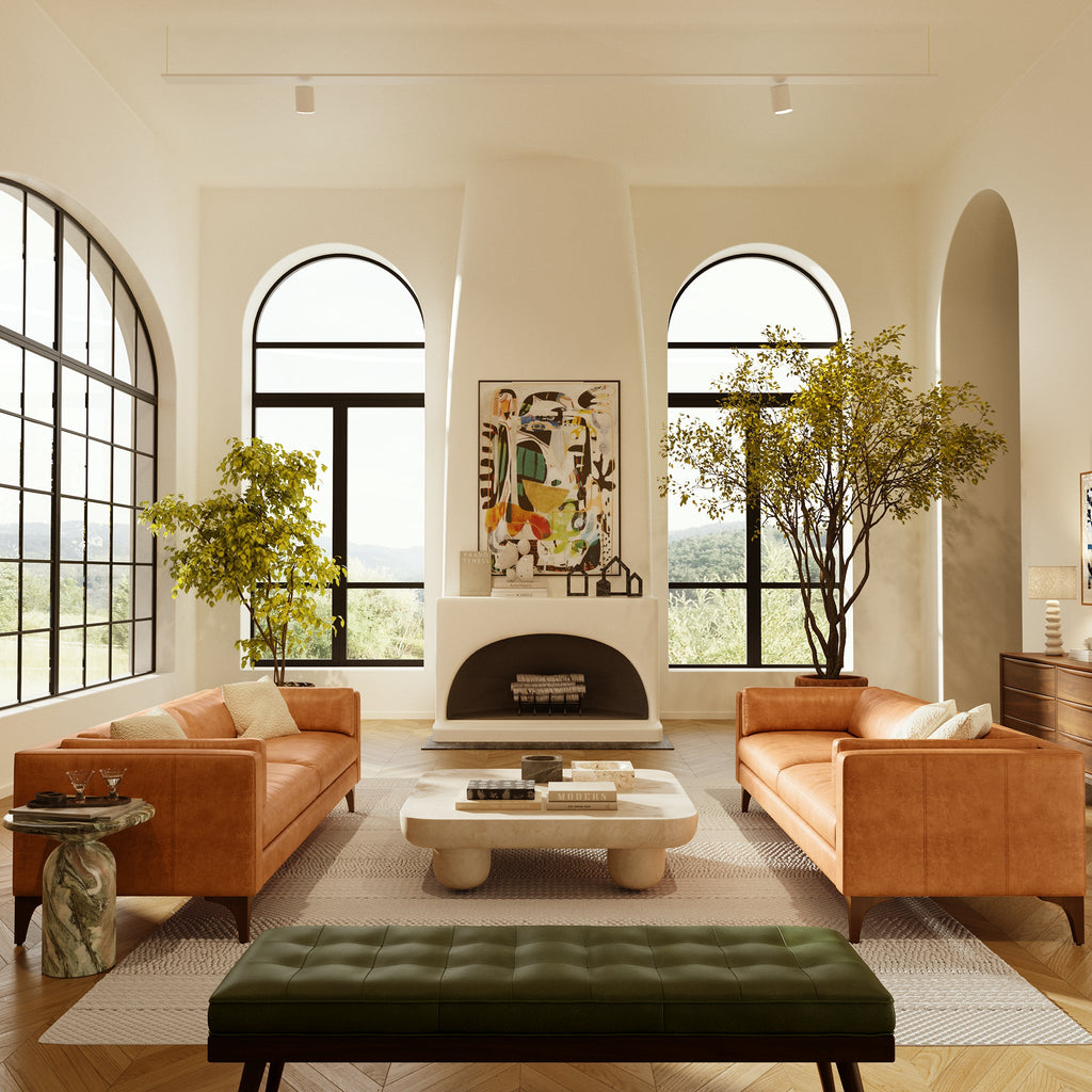 W&F Collection | Luca Leather Bench (Olivine Green)