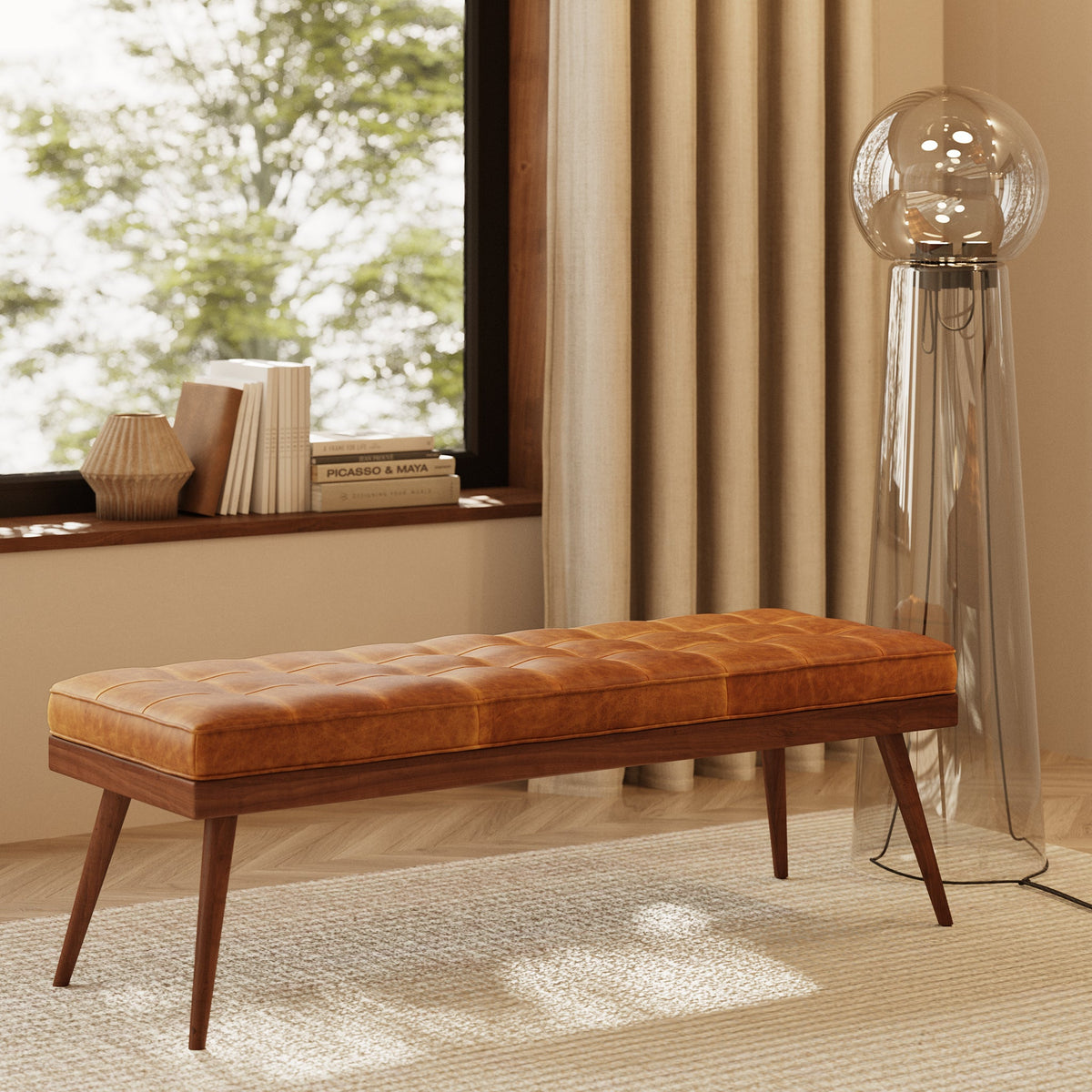 W&F Collection | Luca Leather Bench (Cognac Tan)