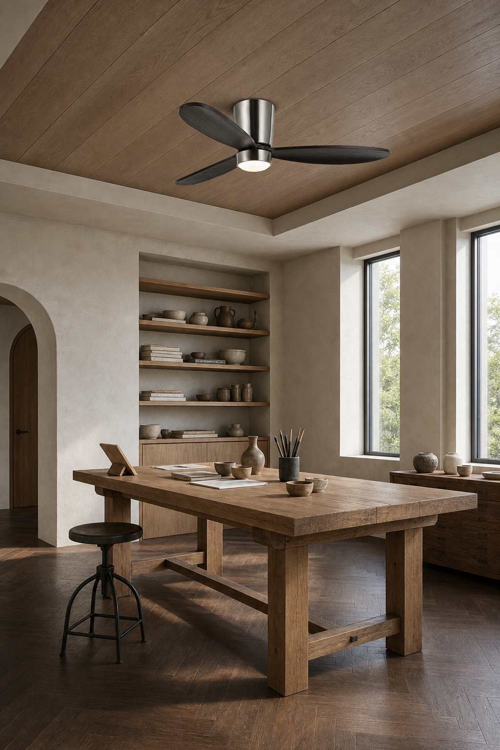 W&F Collection | Dark Walnut Low-Profile Ceiling Fan with Light