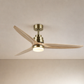 W&F Collection | Antique Brass and Natural Wood Ceiling Fan with Light