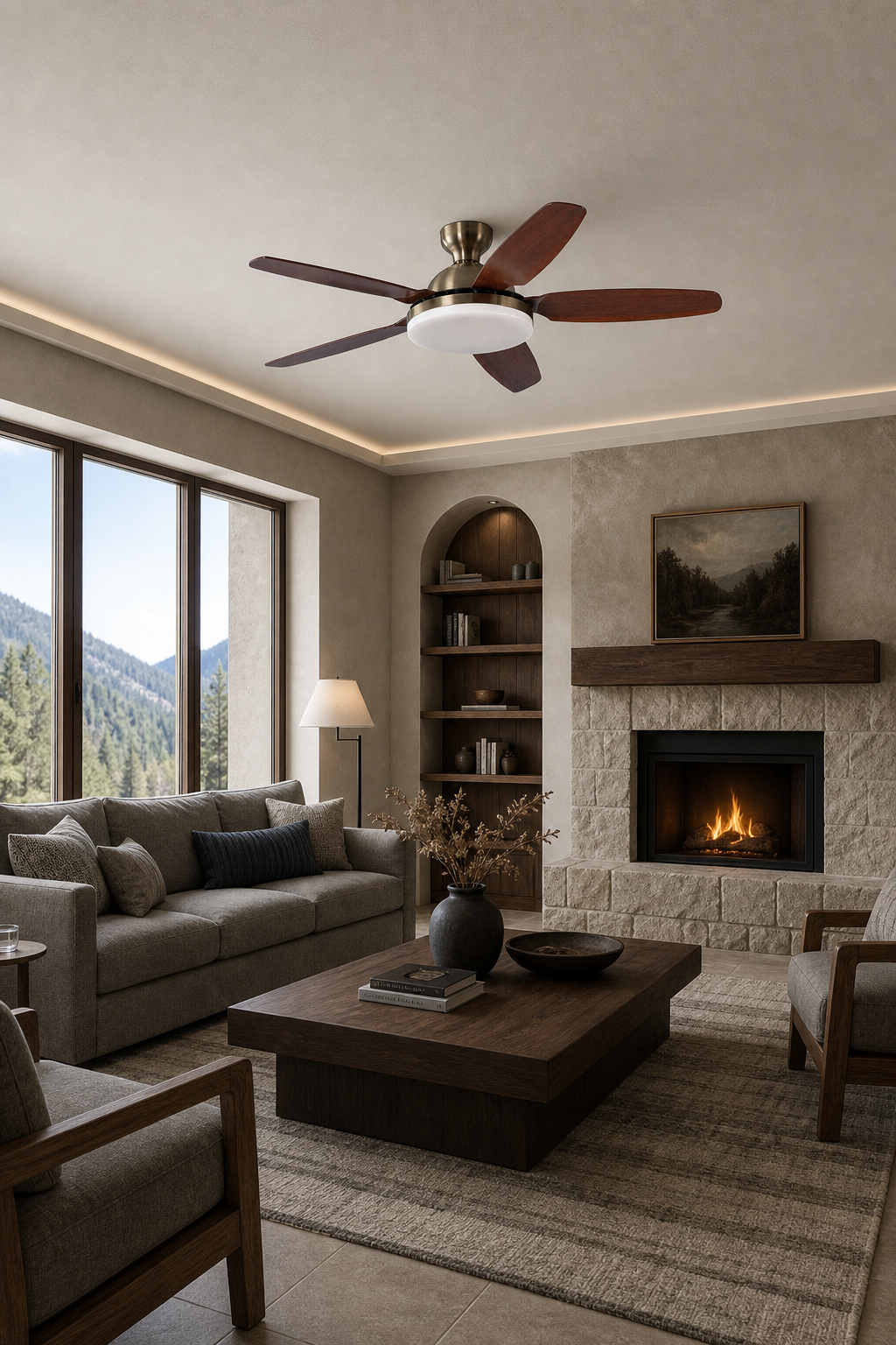 W&F Collection | Antique Brass Bowl-Light Ceiling Fan