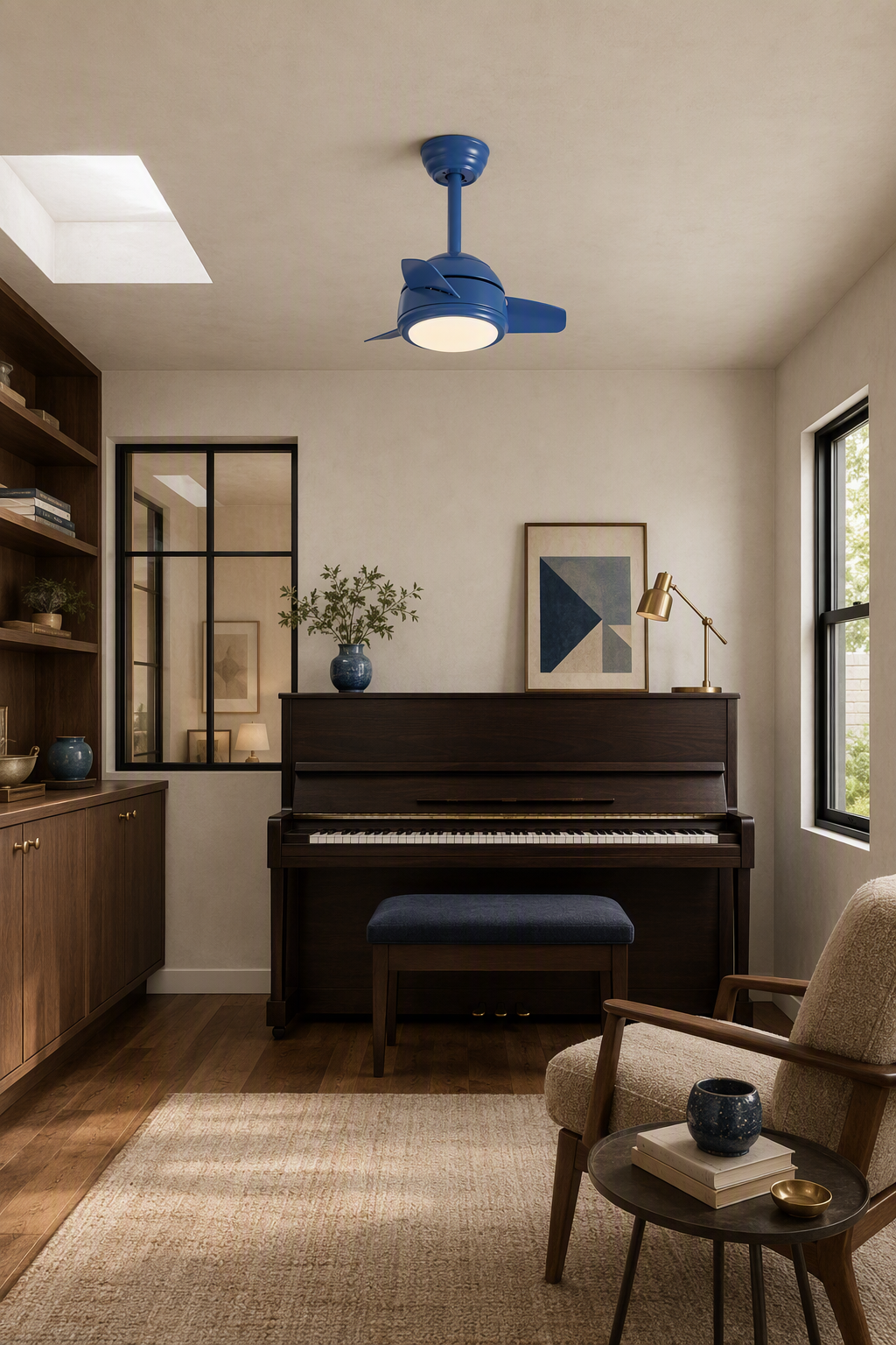 W&F Collection | Blue Compact Ceiling Fan with Light