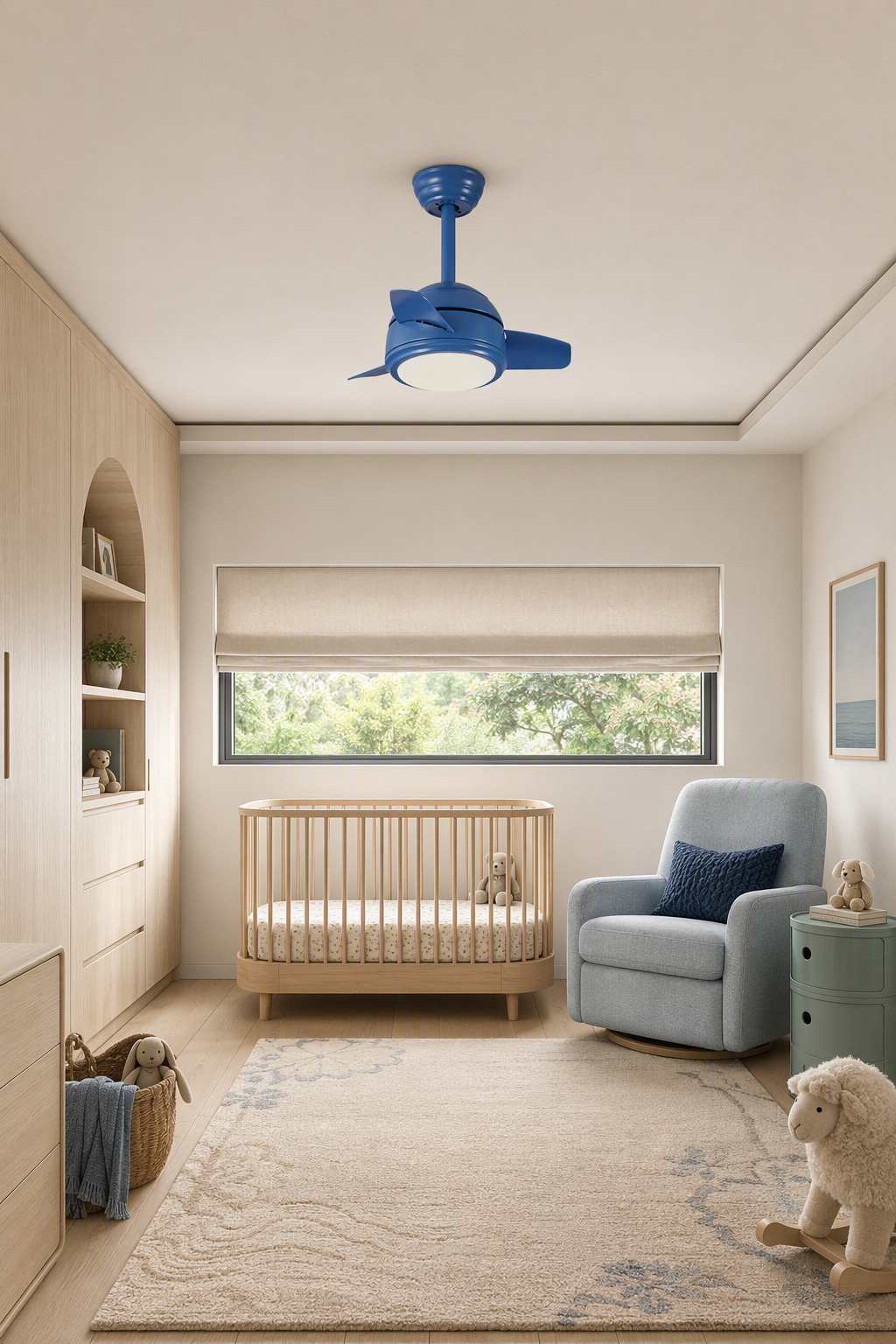 W&F Collection | Blue Compact Ceiling Fan with Light