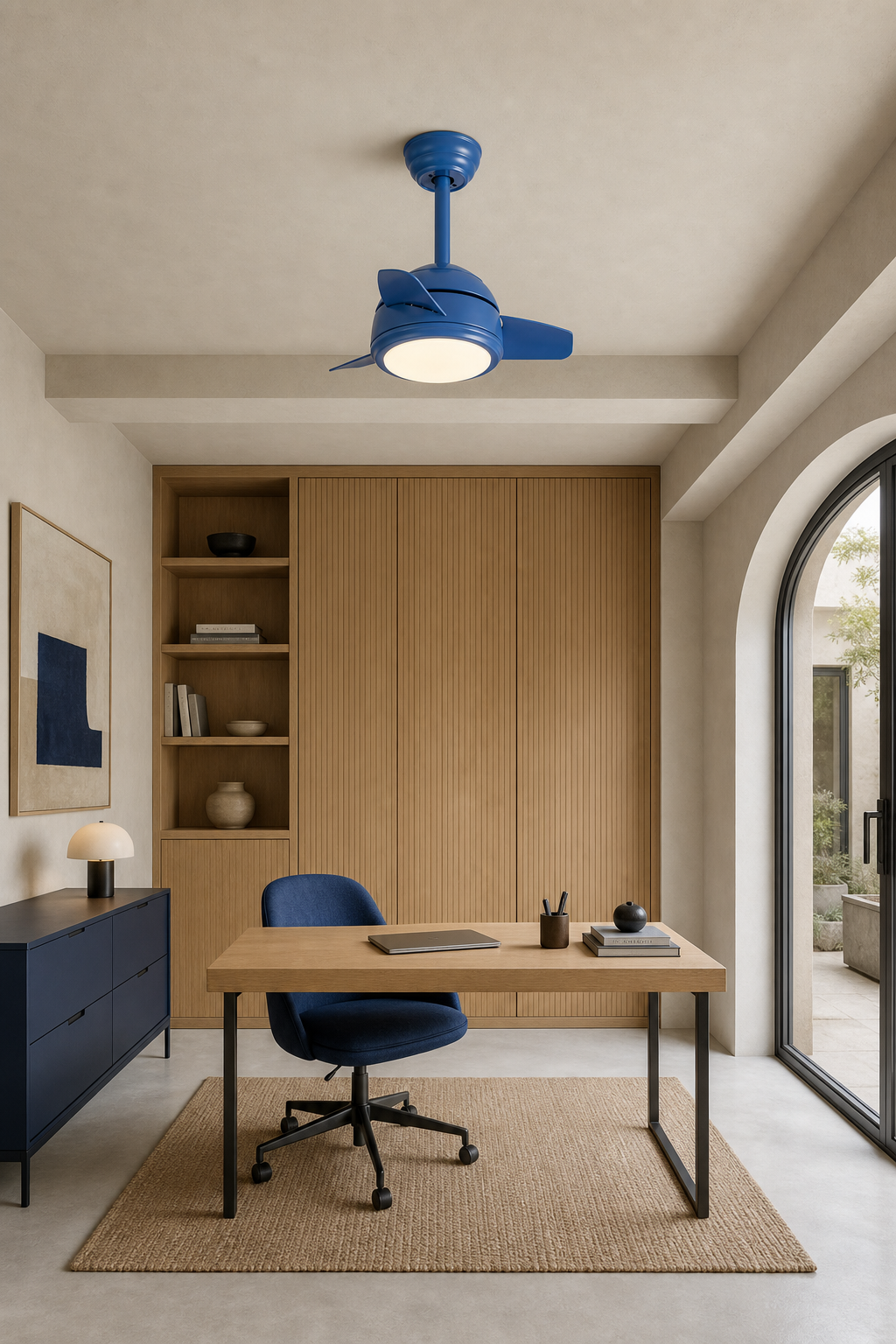 W&F Collection | Blue Compact Ceiling Fan with Light