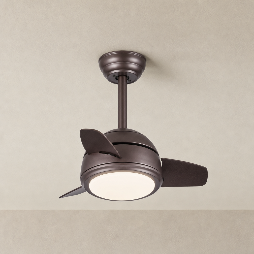 W&F Collection | Brown Compact Ceiling Fan with Light