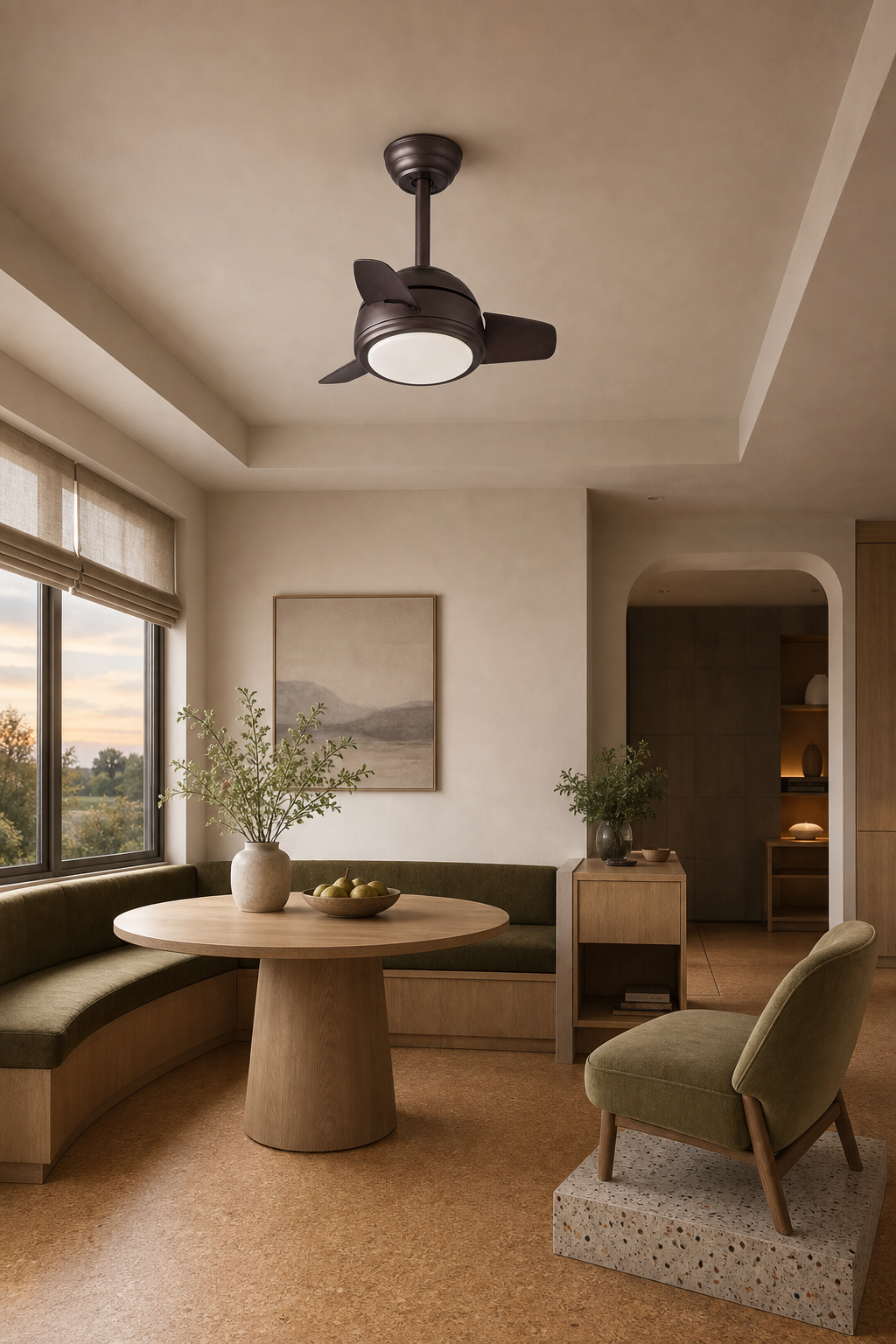 W&F Collection | Brown Compact Ceiling Fan with Light