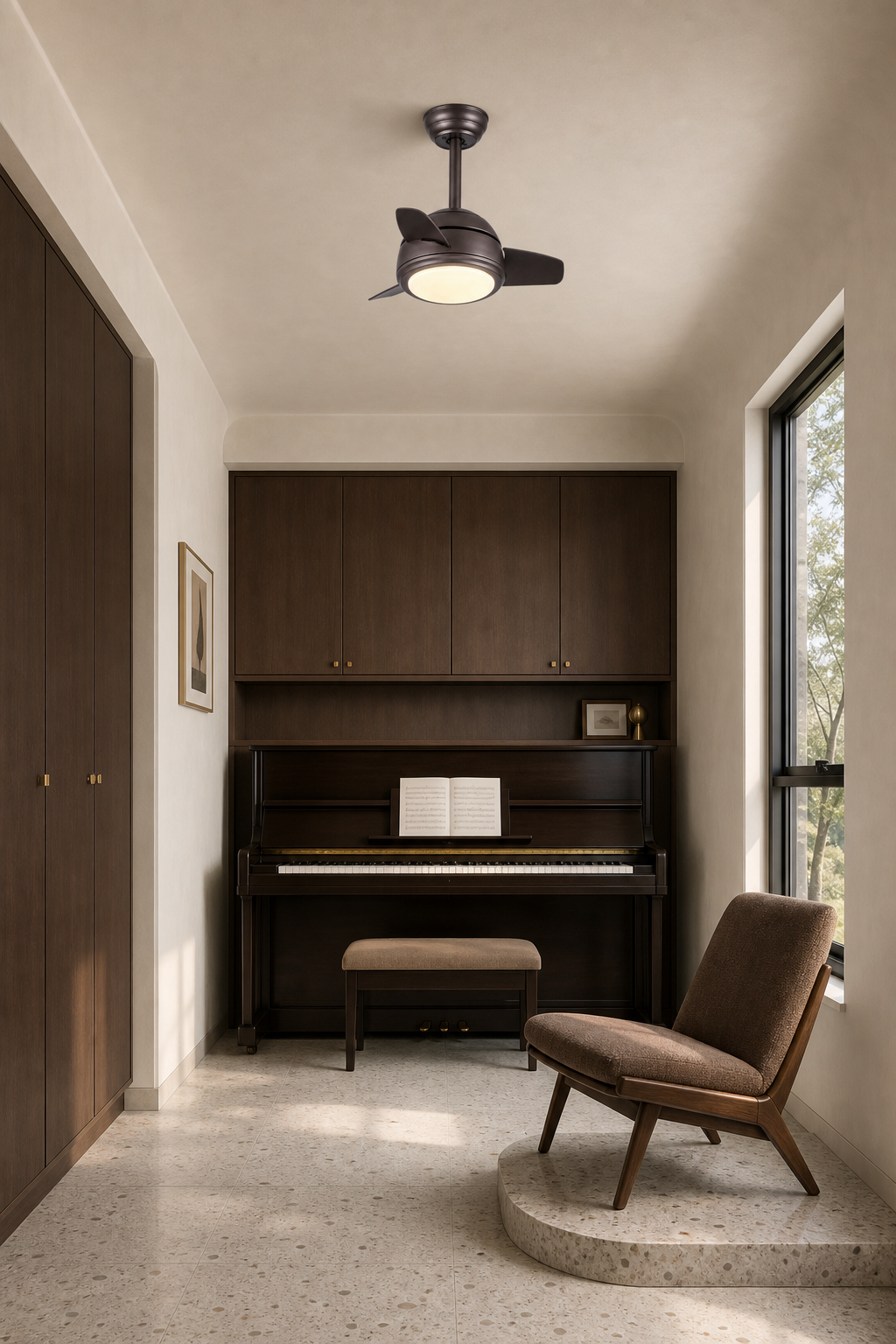 W&F Collection | Brown Compact Ceiling Fan with Light