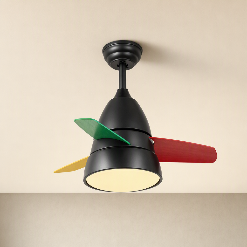 W&F Collection | Black Multicolor-Blade Ceiling Fan with Light