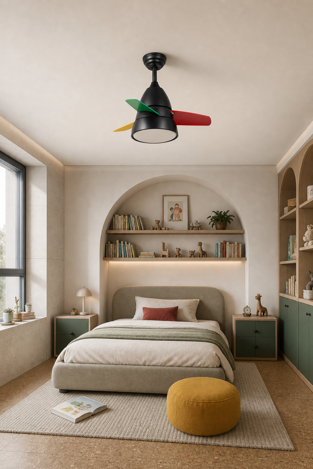 W&F Collection | Black Multicolor-Blade Ceiling Fan with Light