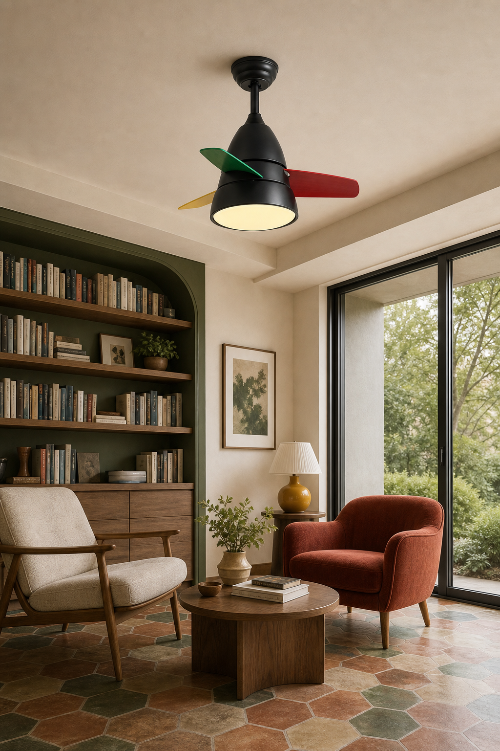 W&F Collection | Black Multicolor-Blade Ceiling Fan with Light