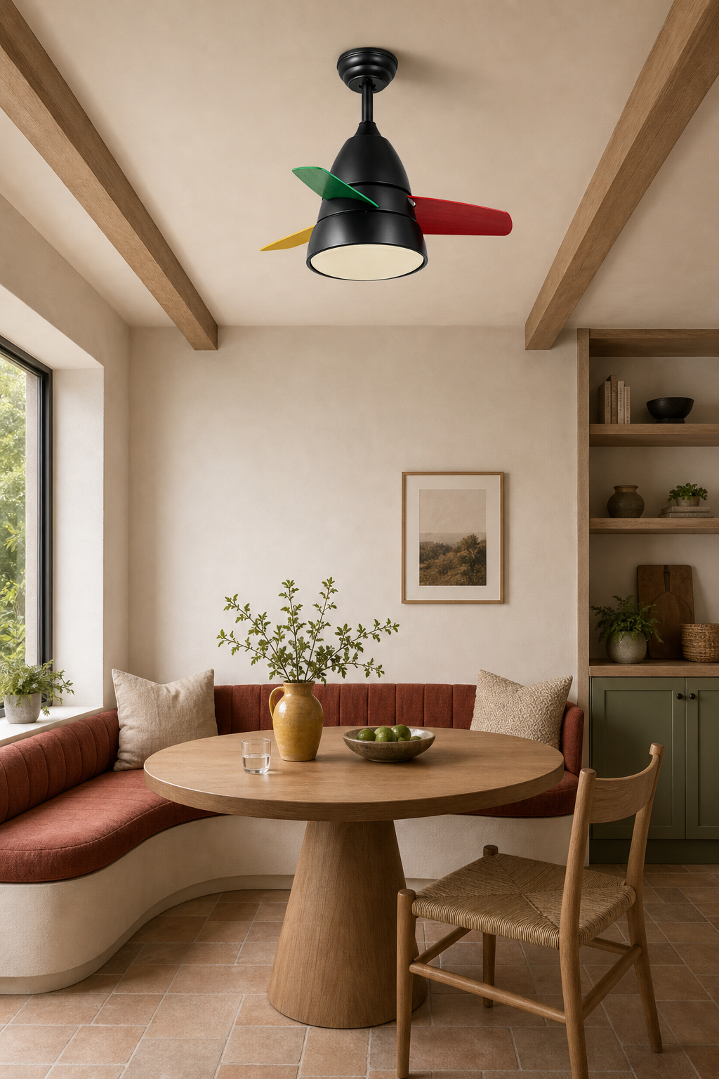 W&F Collection | Black Multicolor-Blade Ceiling Fan with Light