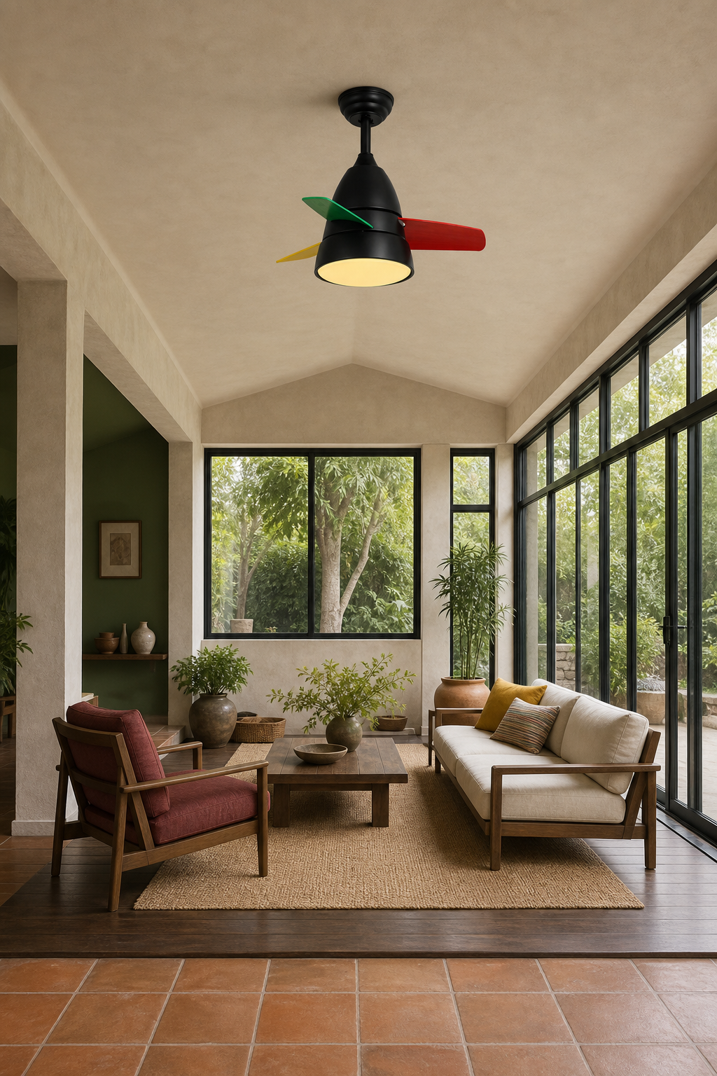 W&F Collection | Black Multicolor-Blade Ceiling Fan with Light
