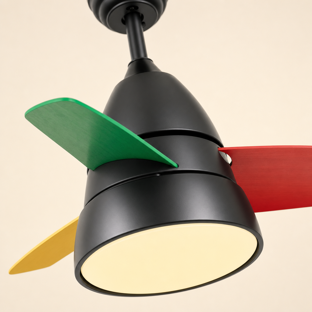 W&F Collection | Black Multicolor-Blade Ceiling Fan with Light