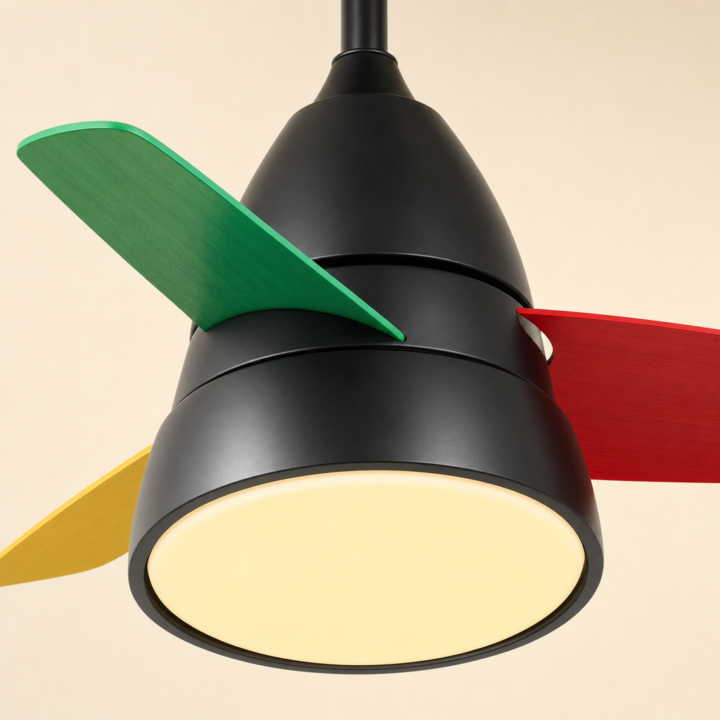 W&F Collection | Black Multicolor-Blade Ceiling Fan with Light