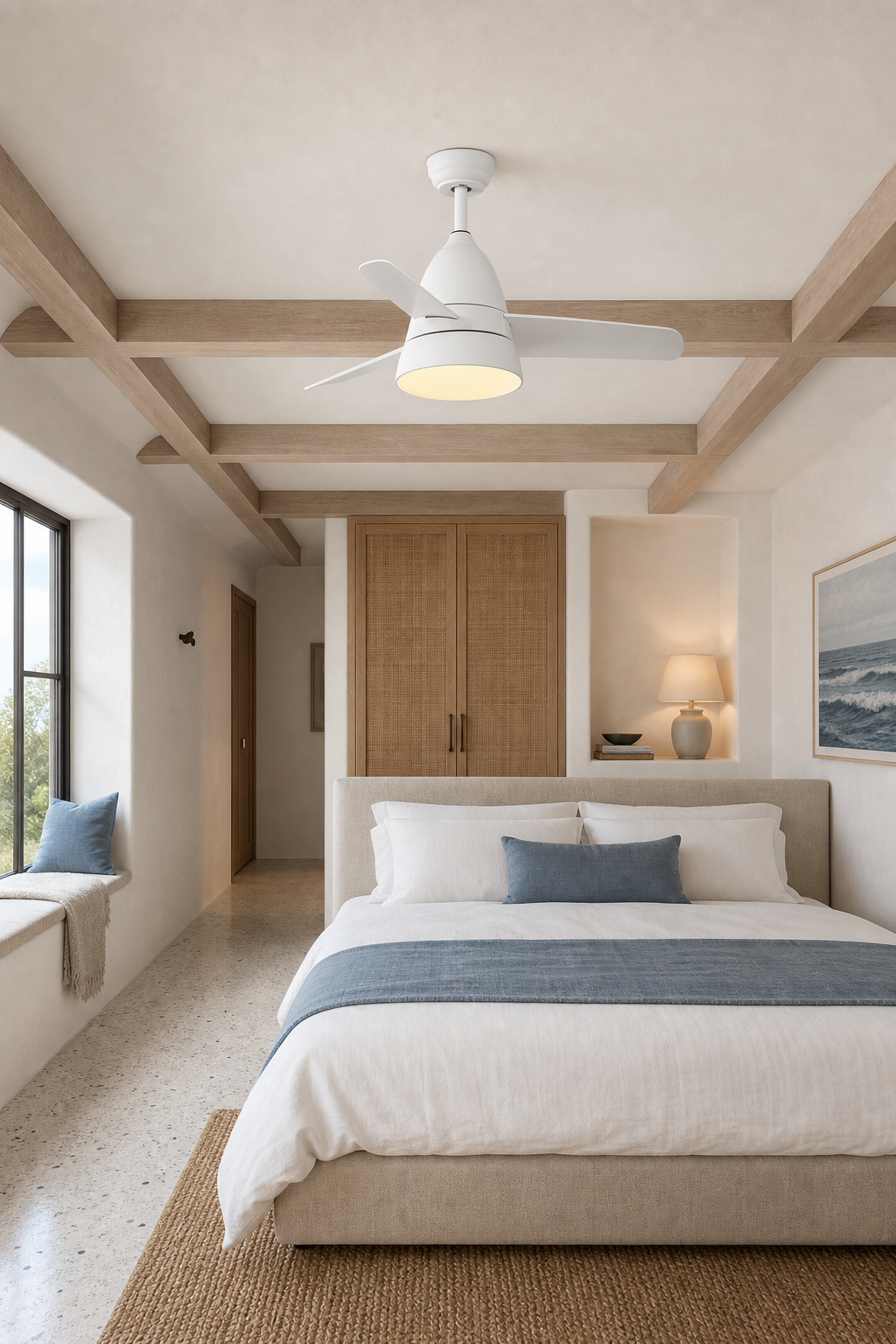 W&F Collection | All-White Compact Ceiling Fan with Light