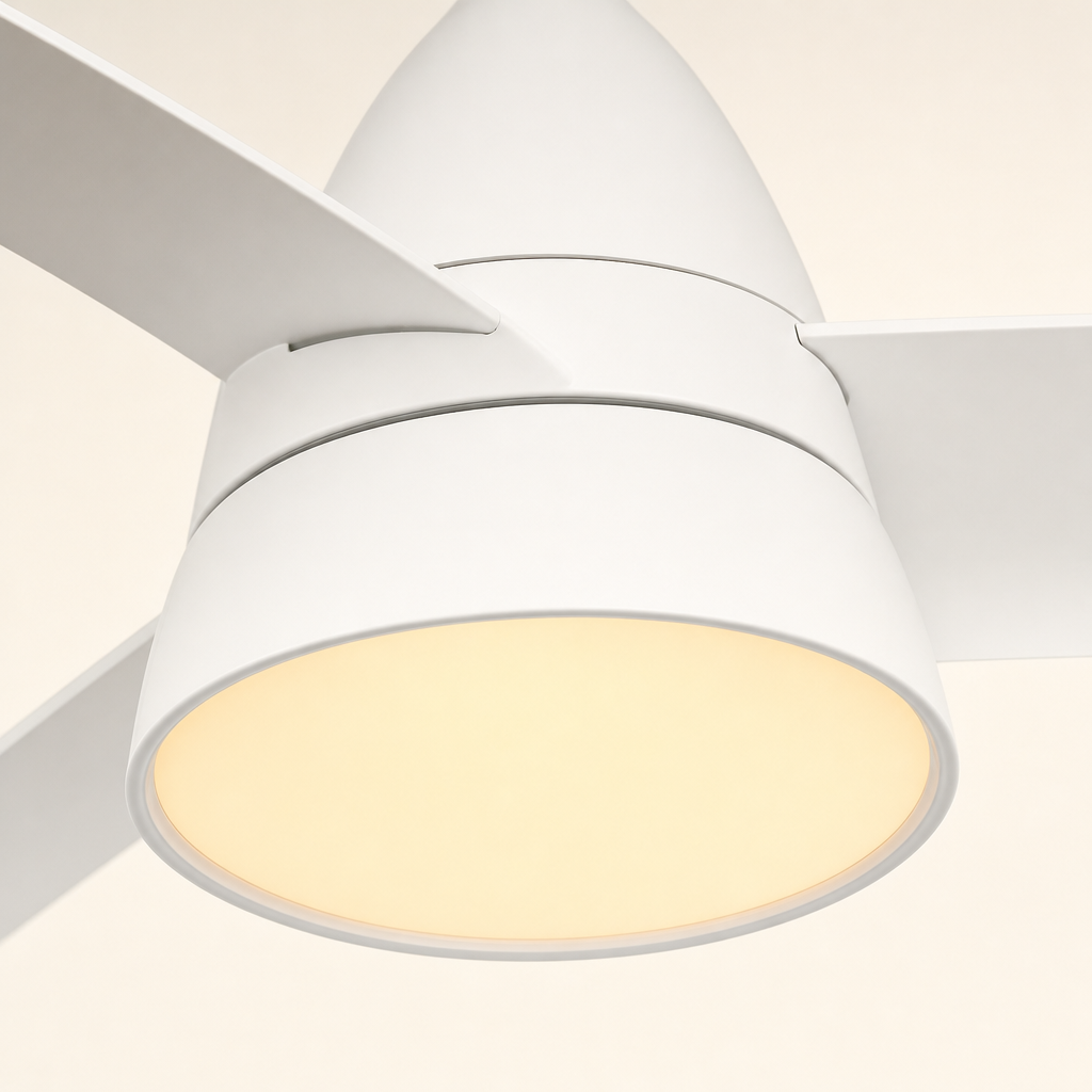 W&F Collection | All-White Compact Ceiling Fan with Light