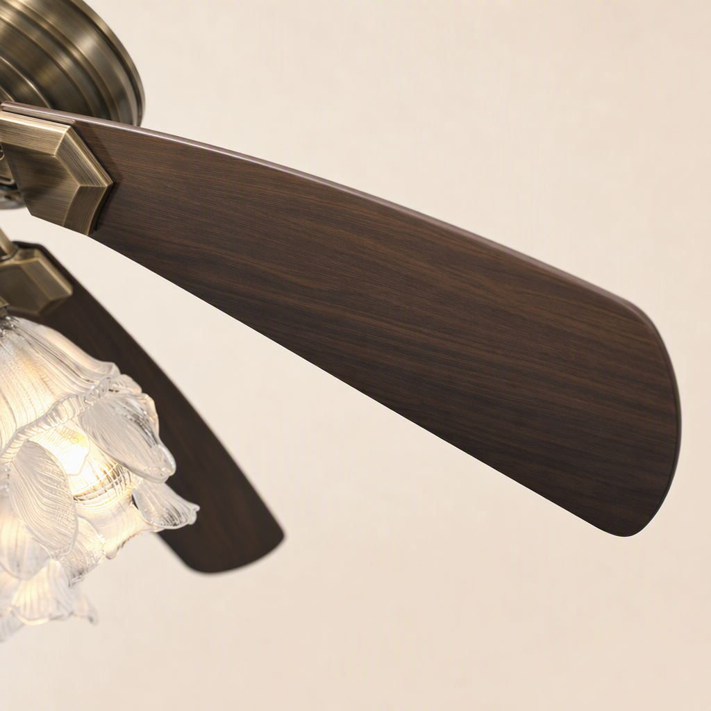 W&F Collection | Antique Brass Pull-Chain Ceiling Fan with Five Lights