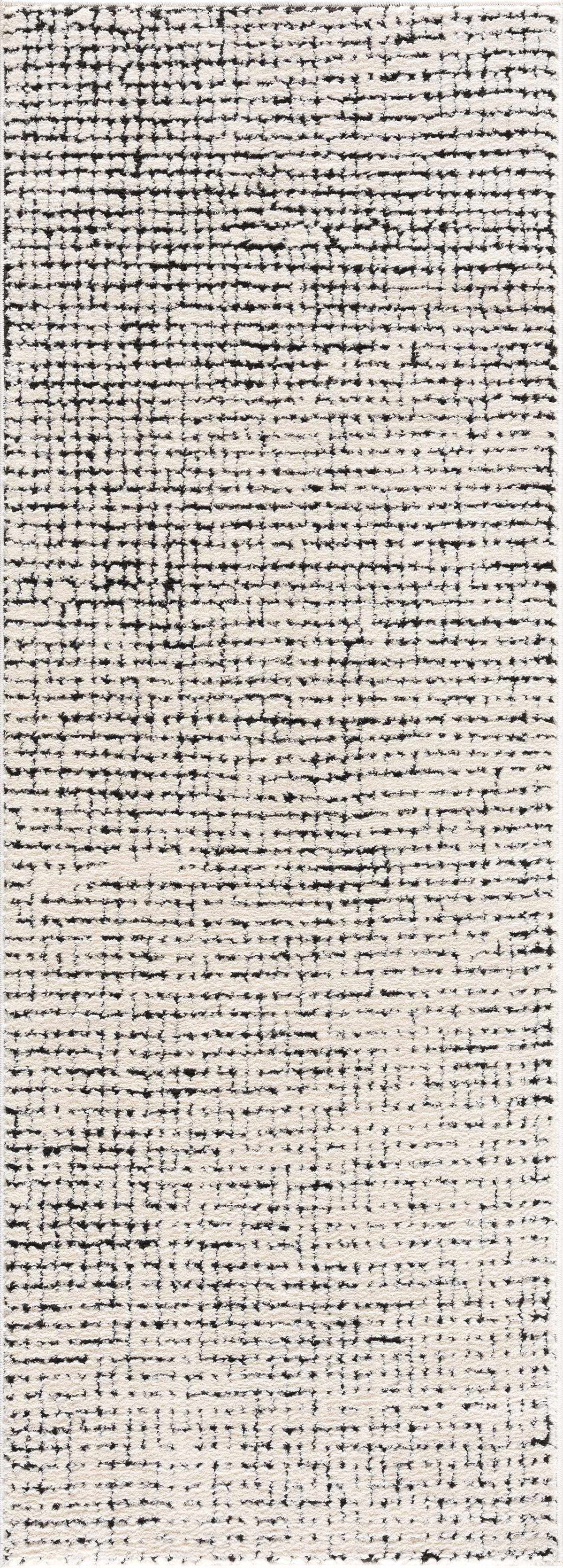 W&F Collection | Keita Cream & Black Grid Plush Rug