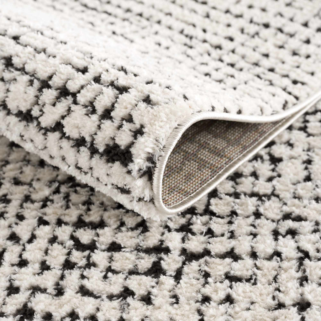 W&F Collection | Keita Cream & Black Grid Plush Rug