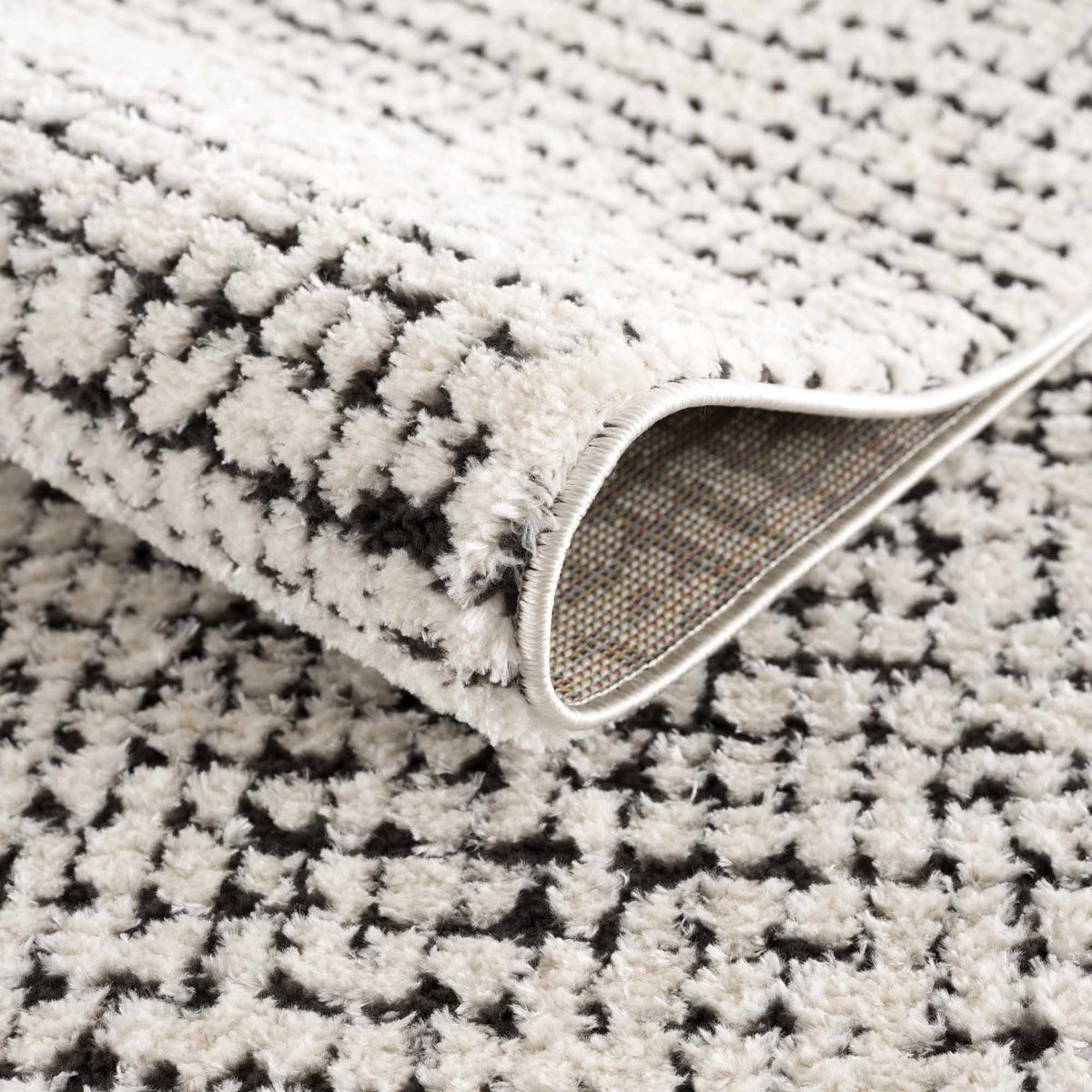 W&F Collection | Keita Cream & Black Grid Plush Rug