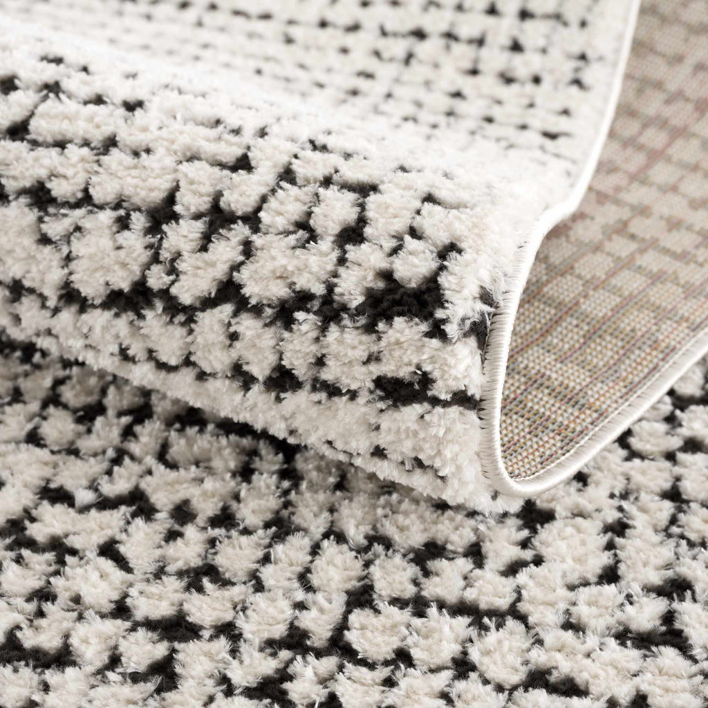 W&F Collection | Keita Cream & Black Grid Plush Rug
