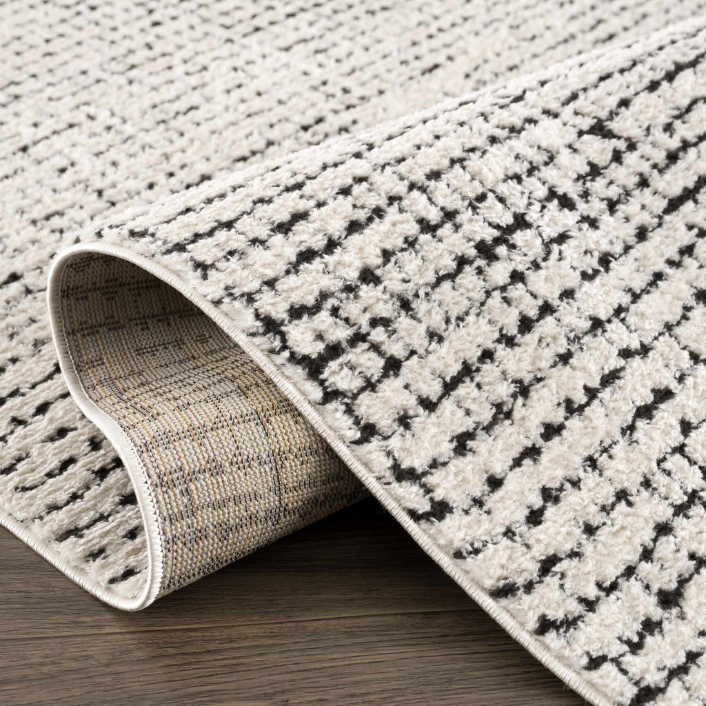 W&F Collection | Keita Cream & Black Grid Plush Rug