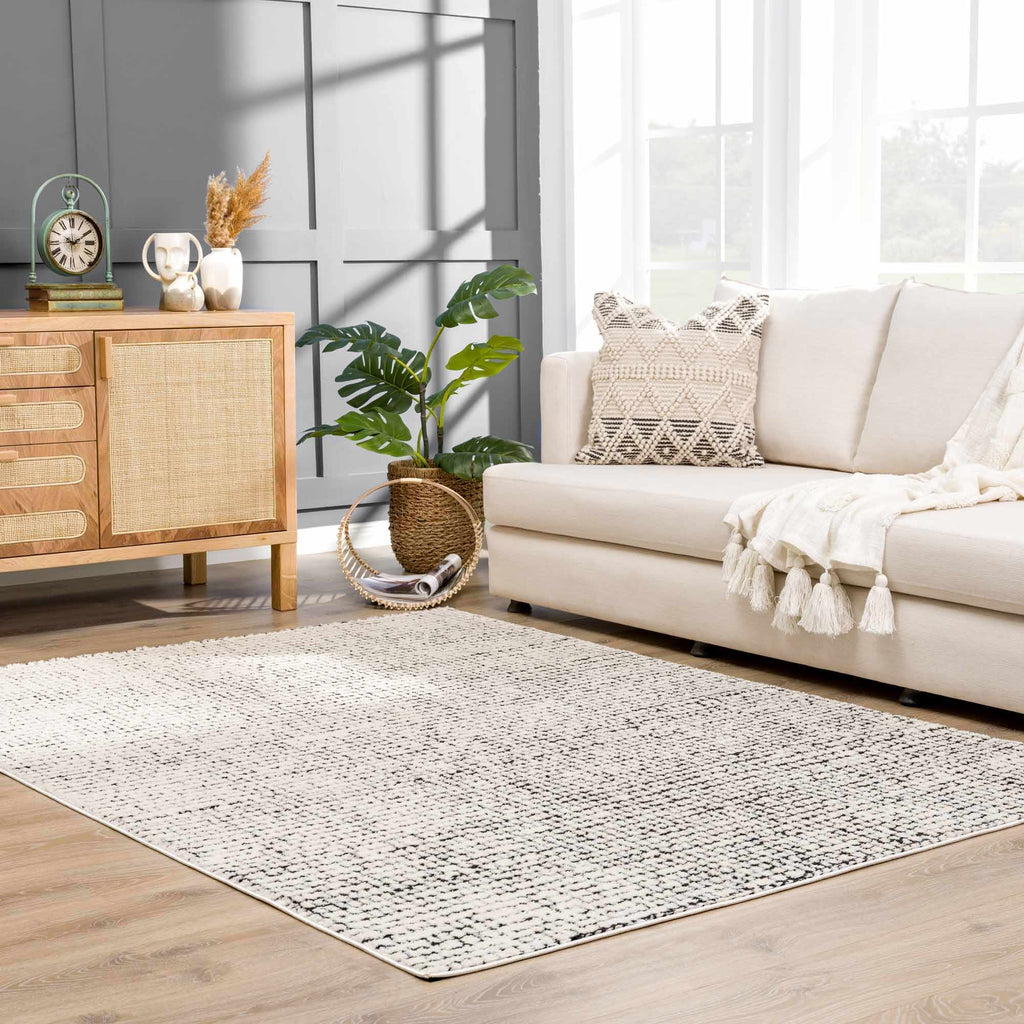 W&F Collection | Keita Cream & Black Grid Plush Rug