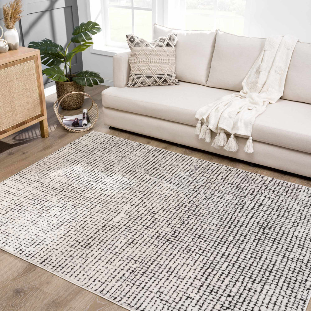 W&F Collection | Keita Cream & Black Grid Plush Rug