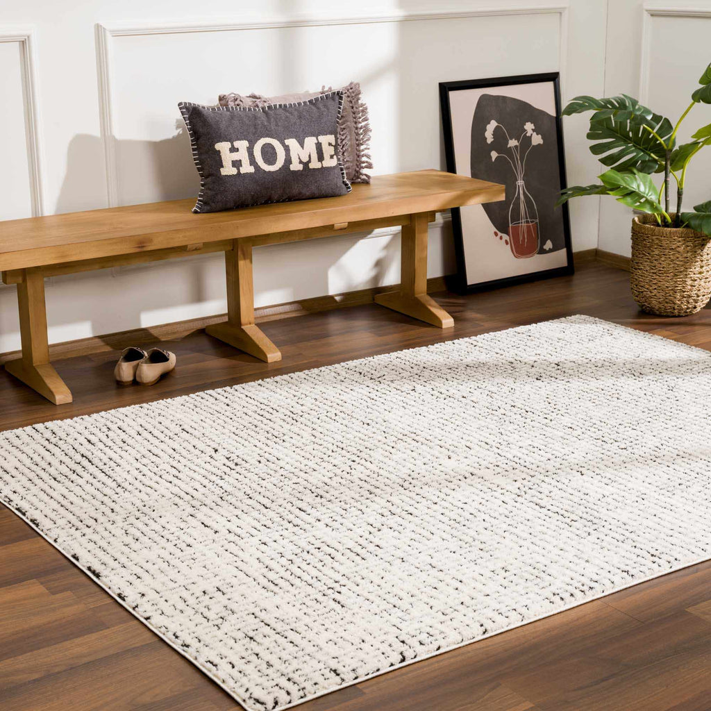 W&F Collection | Keita Cream & Black Grid Plush Rug