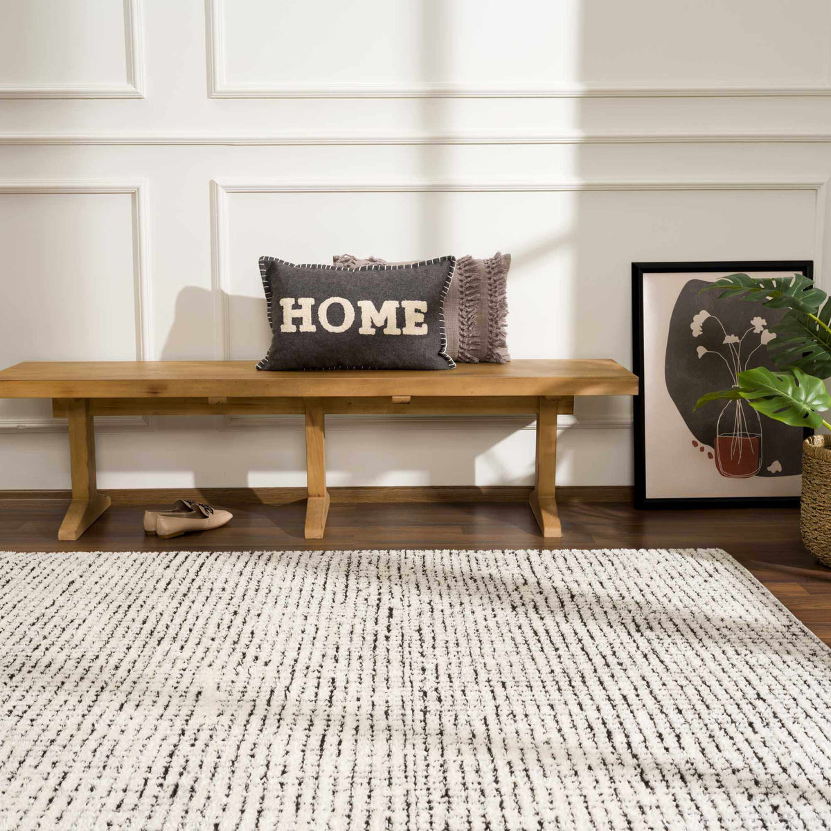 W&F Collection | Keita Cream & Black Grid Plush Rug