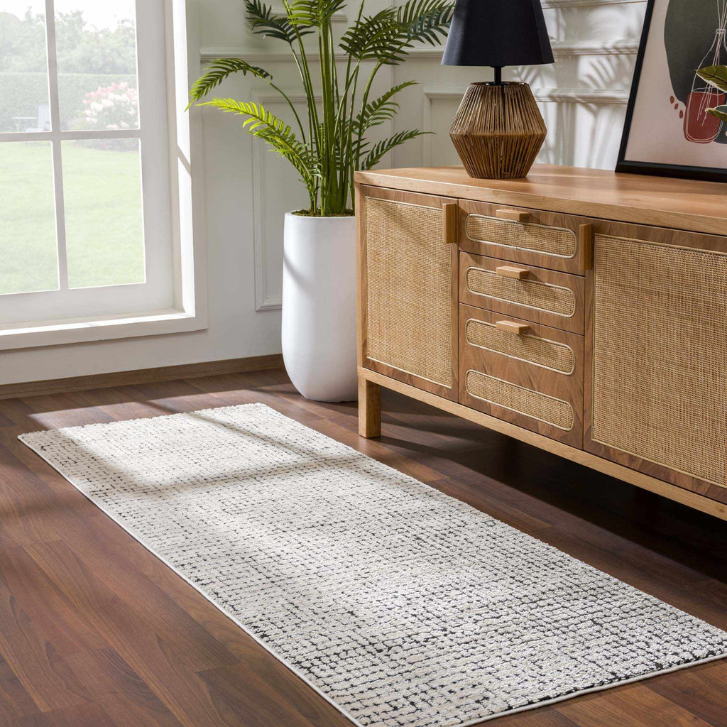 W&F Collection | Keita Cream & Black Grid Plush Rug