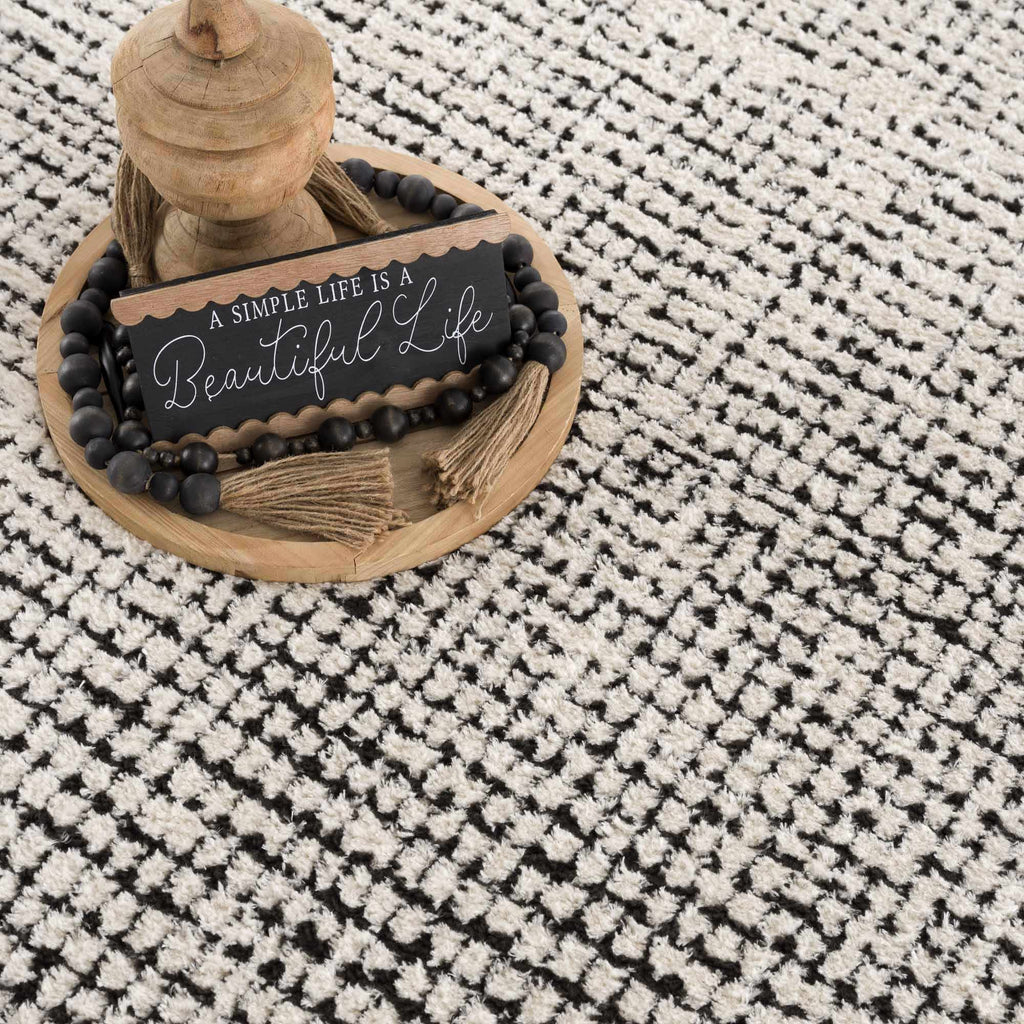 W&F Collection | Keita Cream & Black Grid Plush Rug
