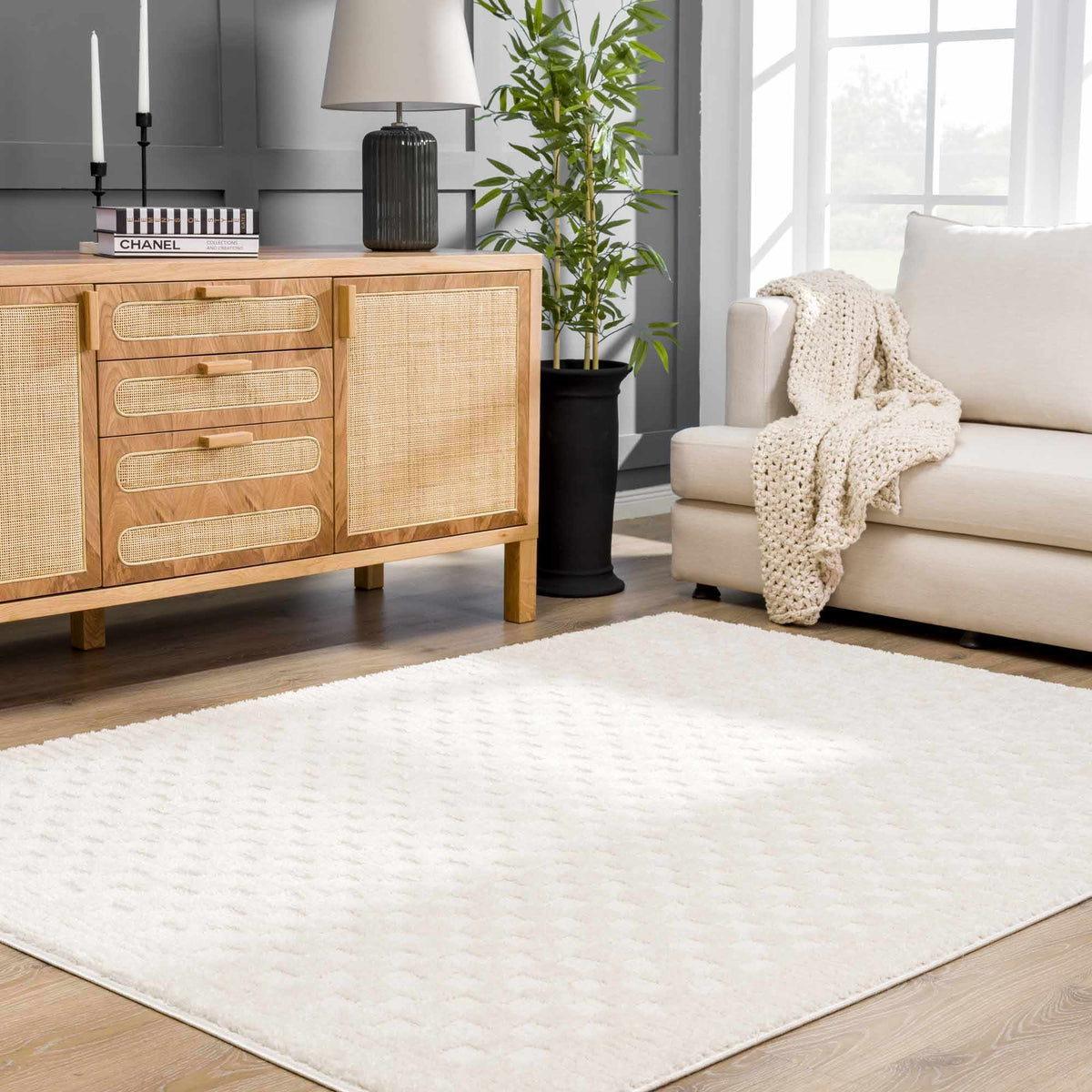 W&F Collection | Leryn Ivory Checkered Area Rug