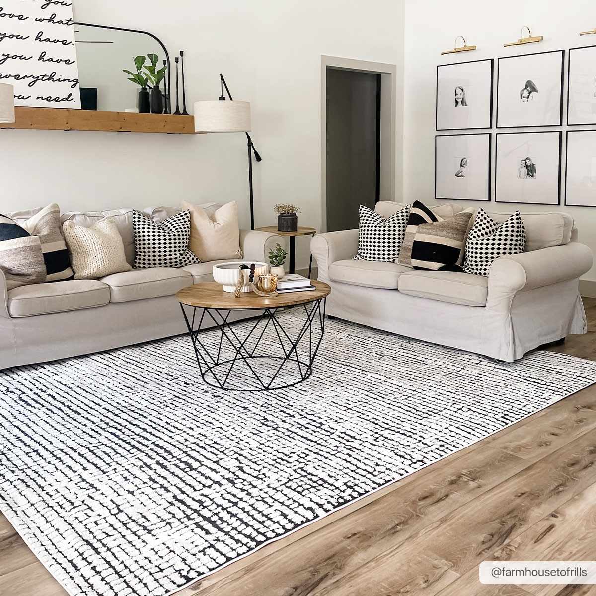 W&F Collection | Keita Cream & Black Grid Plush Rug