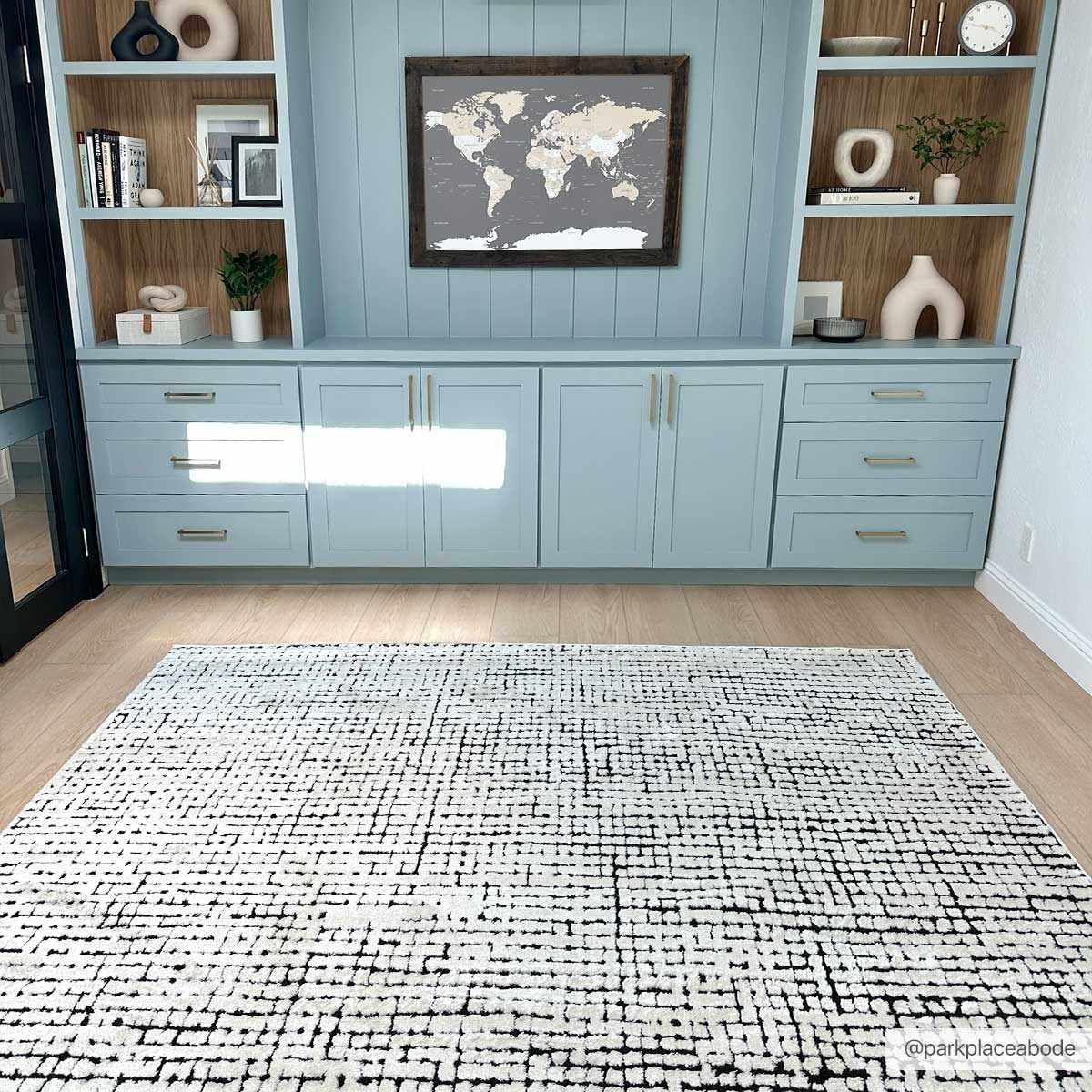 W&F Collection | Keita Cream & Black Grid Plush Rug