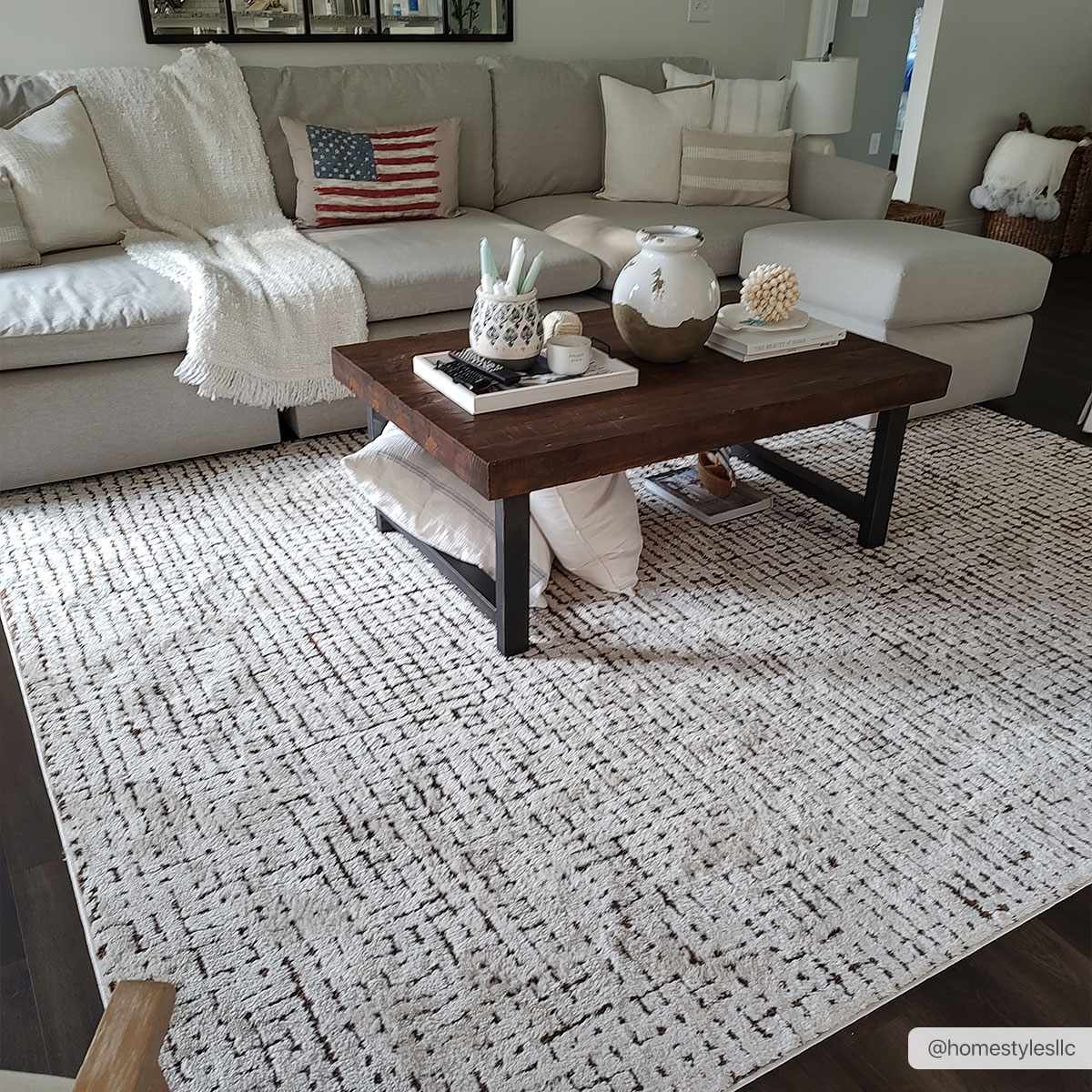 W&F Collection | Keita Cream & Black Grid Plush Rug