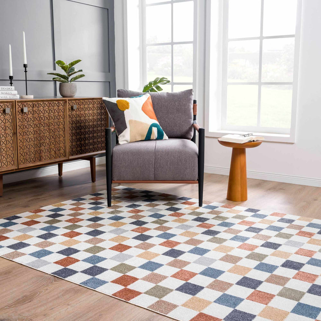 W&F Collection | Alie Colorful Checkered Washable Rug
