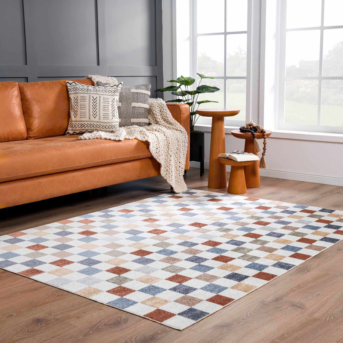 W&F Collection | Alie Colorful Checkered Washable Rug