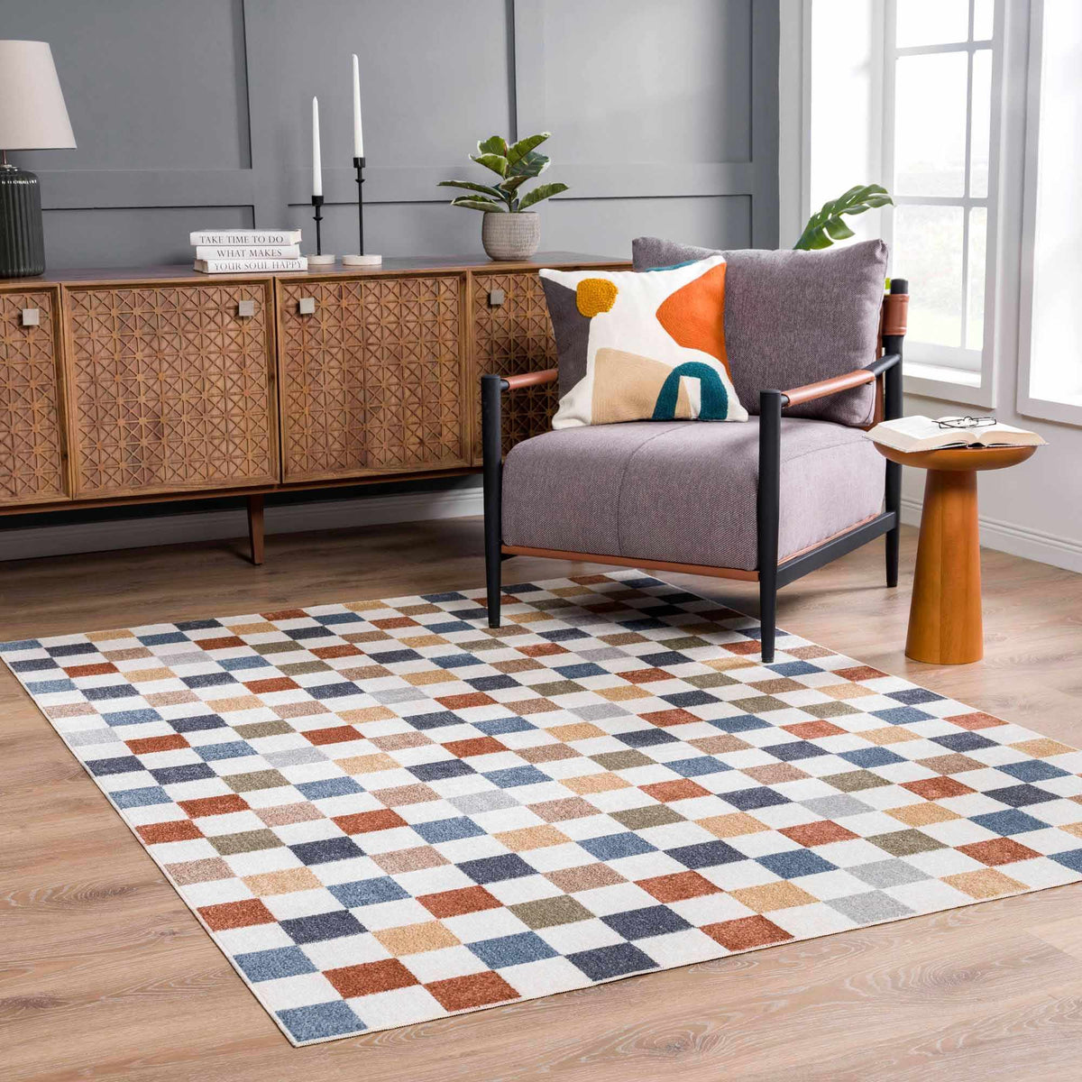 W&F Collection | Alie Colorful Checkered Washable Rug