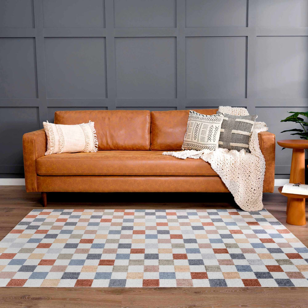 W&F Collection | Alie Colorful Checkered Washable Rug
