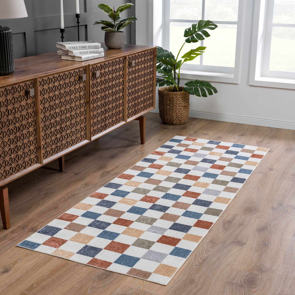 W&F Collection | Alie Colorful Checkered Washable Rug