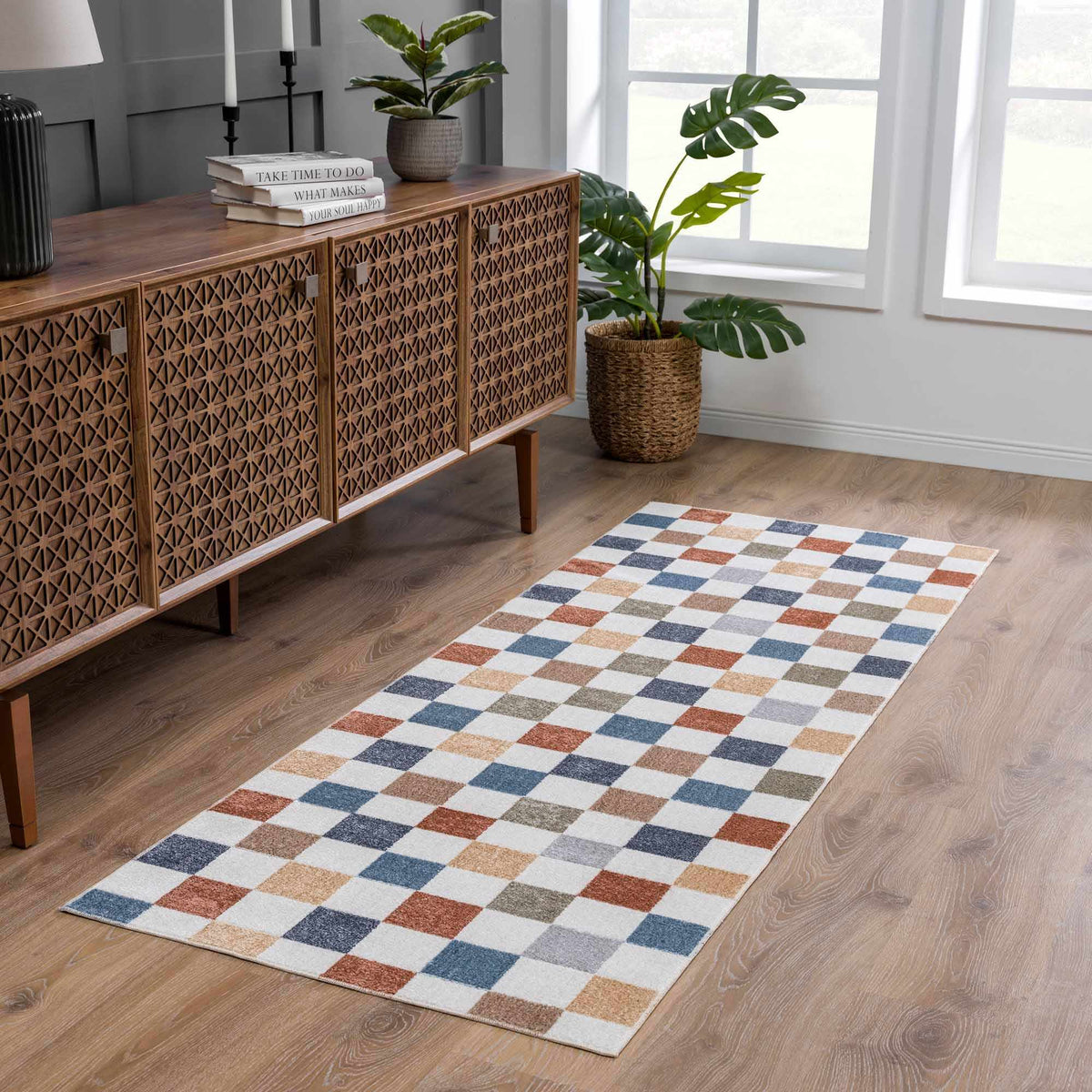 W&F Collection | Alie Colorful Checkered Washable Rug